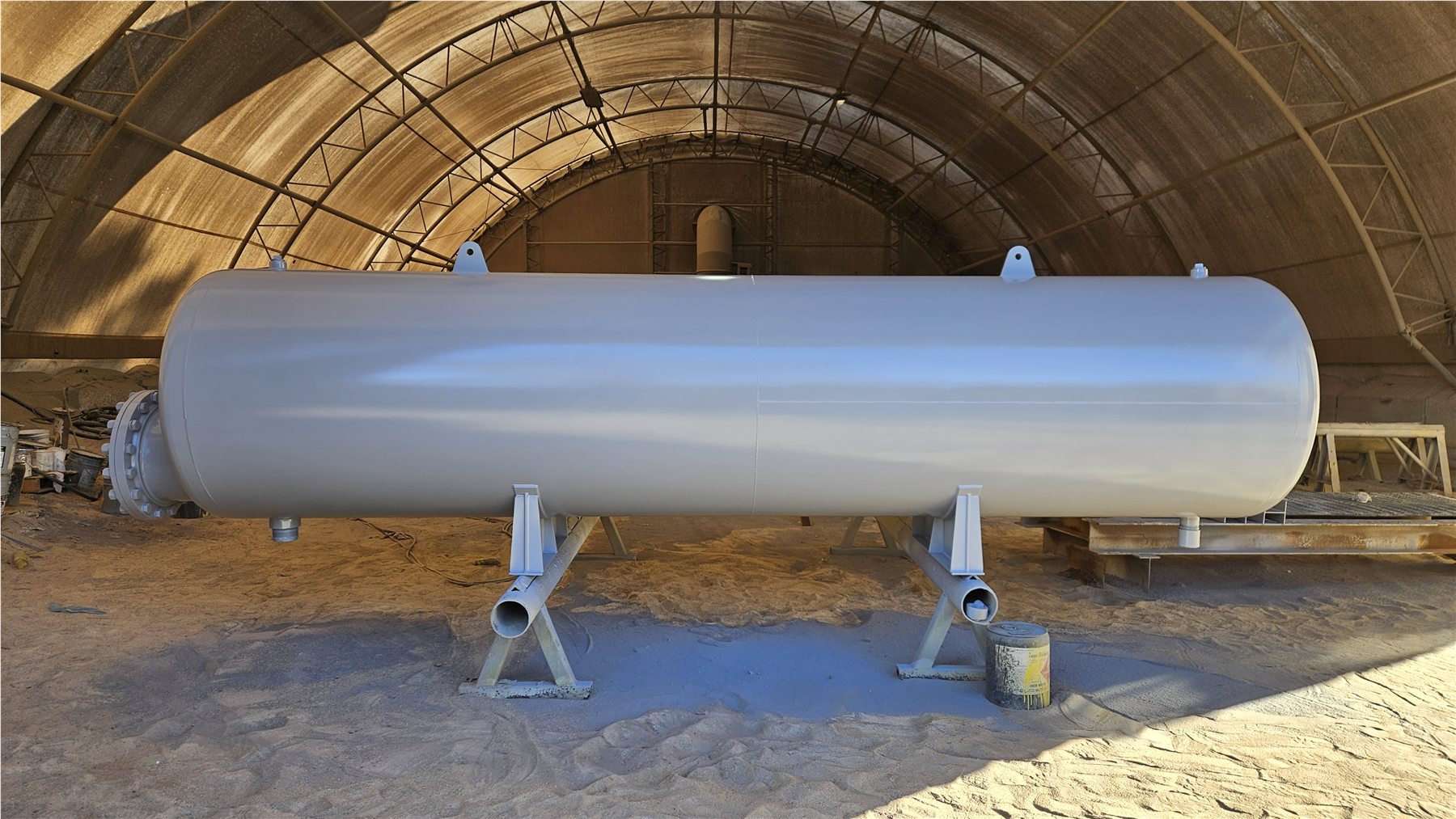 Coated cylindrical potable water tank