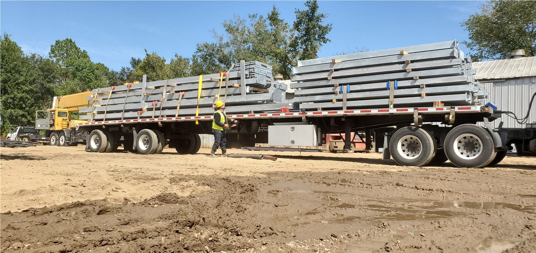 Fabricated steel loaded on a trailer for delivery