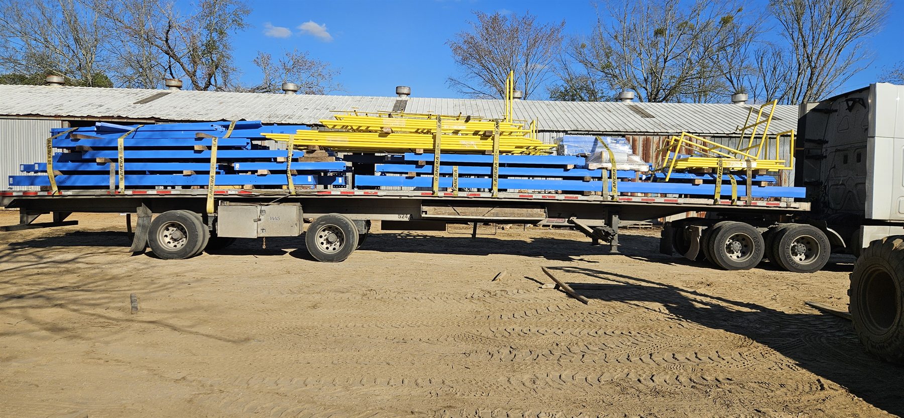 Fabricated structural steel loaded on a trailer